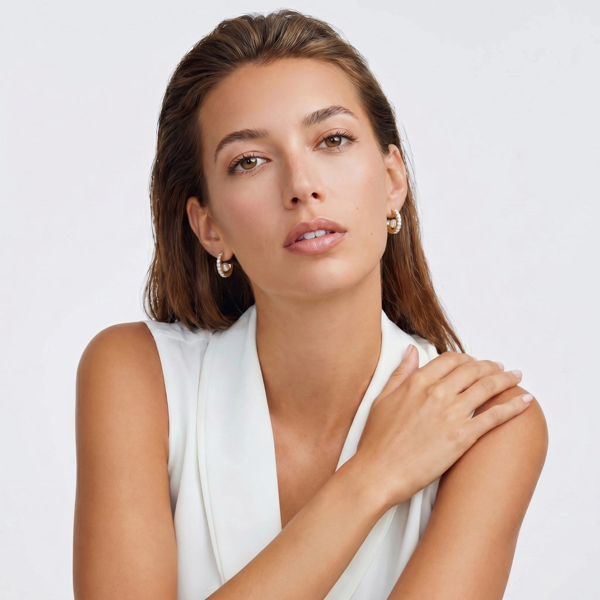 Crystal Pearl Hoops