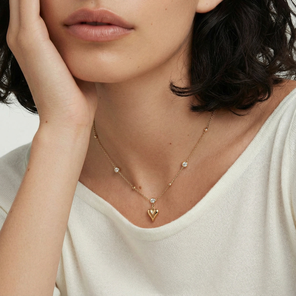 Crystal Heart Charm Necklace by Palais Nordique